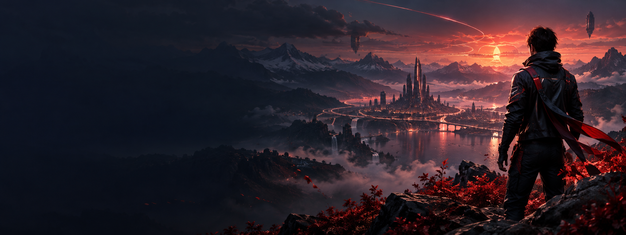 A digital explorer overlooking a futuristic gaming world